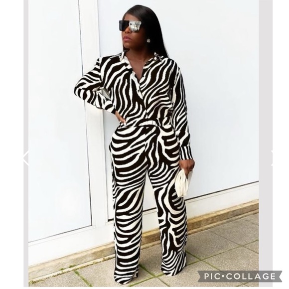 NWT H&M Blogger Fave Zebra Print Satin Shirt/Pants - Picture 6 of 12